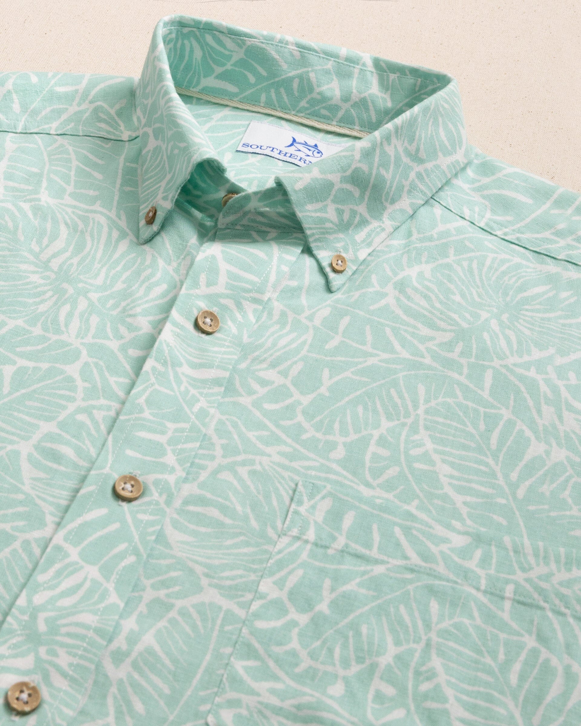 Beach Palms Linen Rayon Short Sleeve Sport Shirt - Image 2