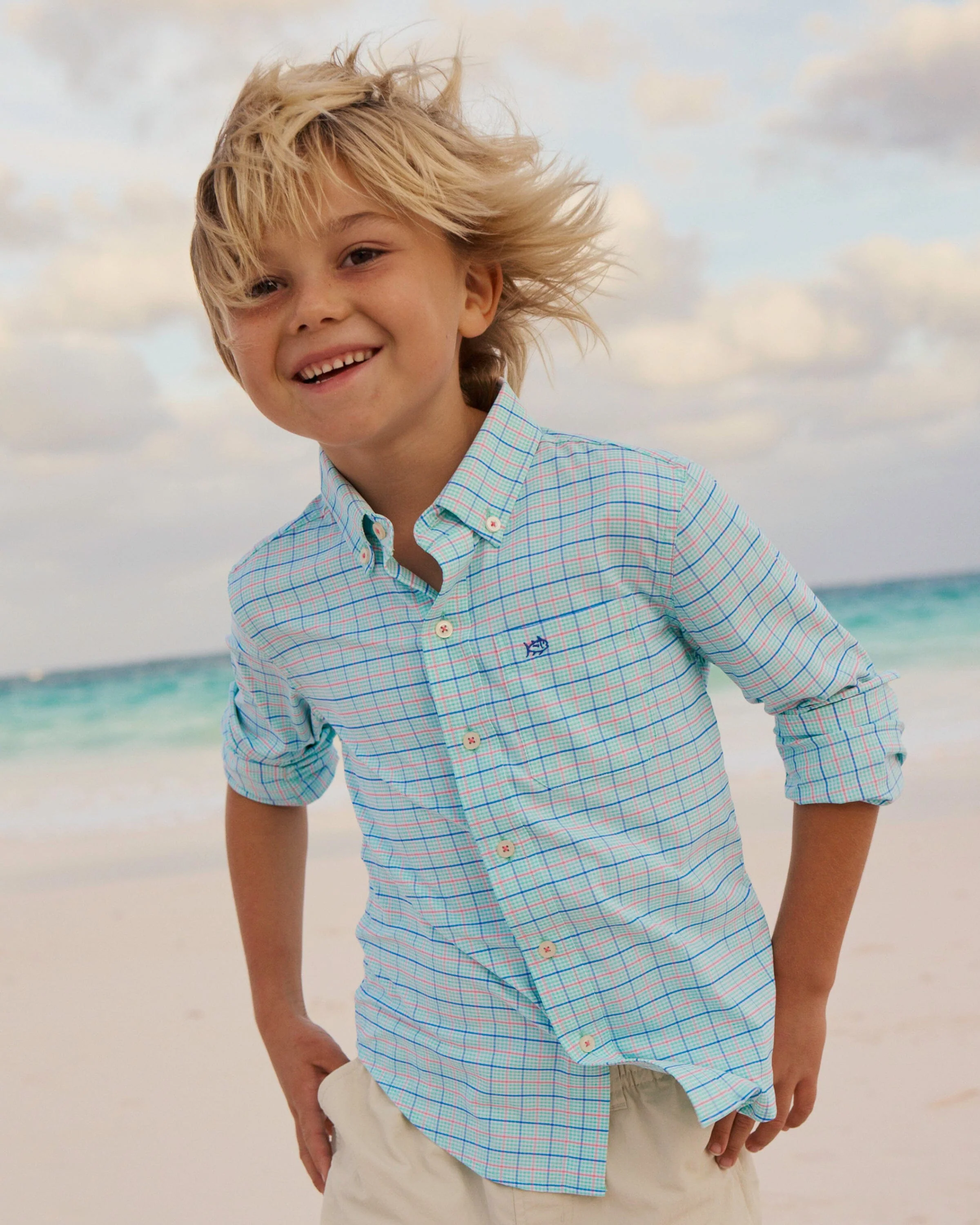 Boys Edisto Island Plaid Coastal Breeze® Sport Shirt