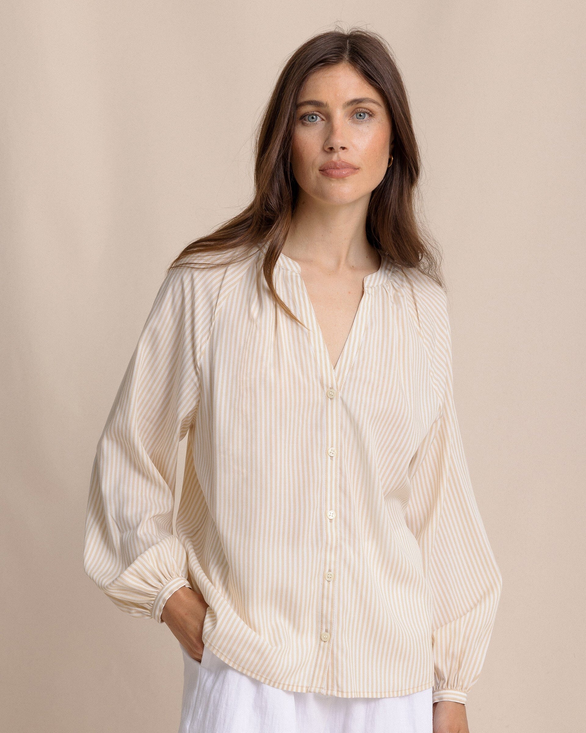 Brinley Band Collar Button Down Shirt