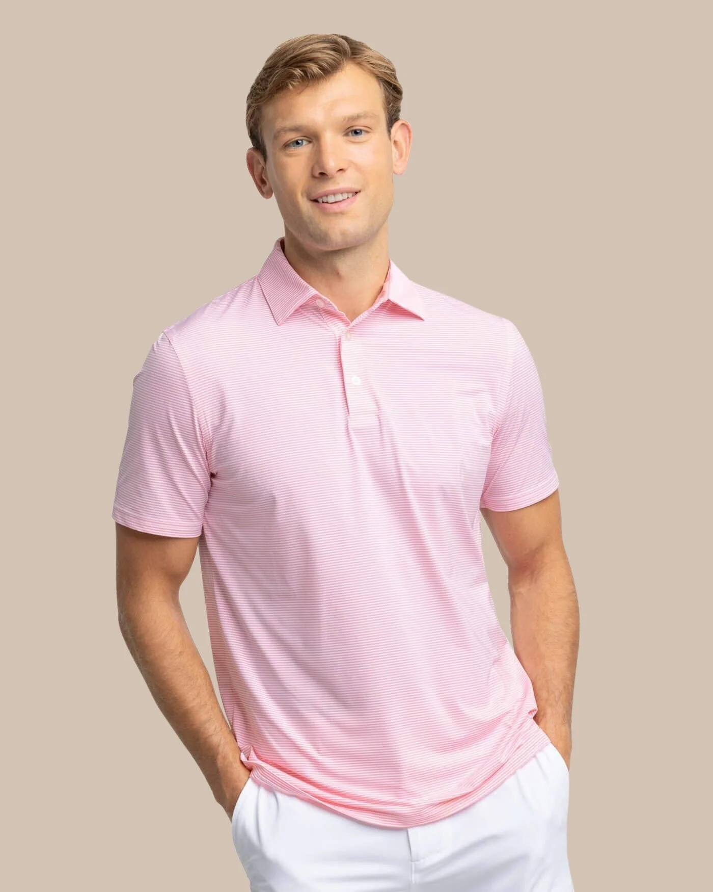 brrr°®-eeze Meadowbrook Stripe Polo - Geranium Pink - Image 3