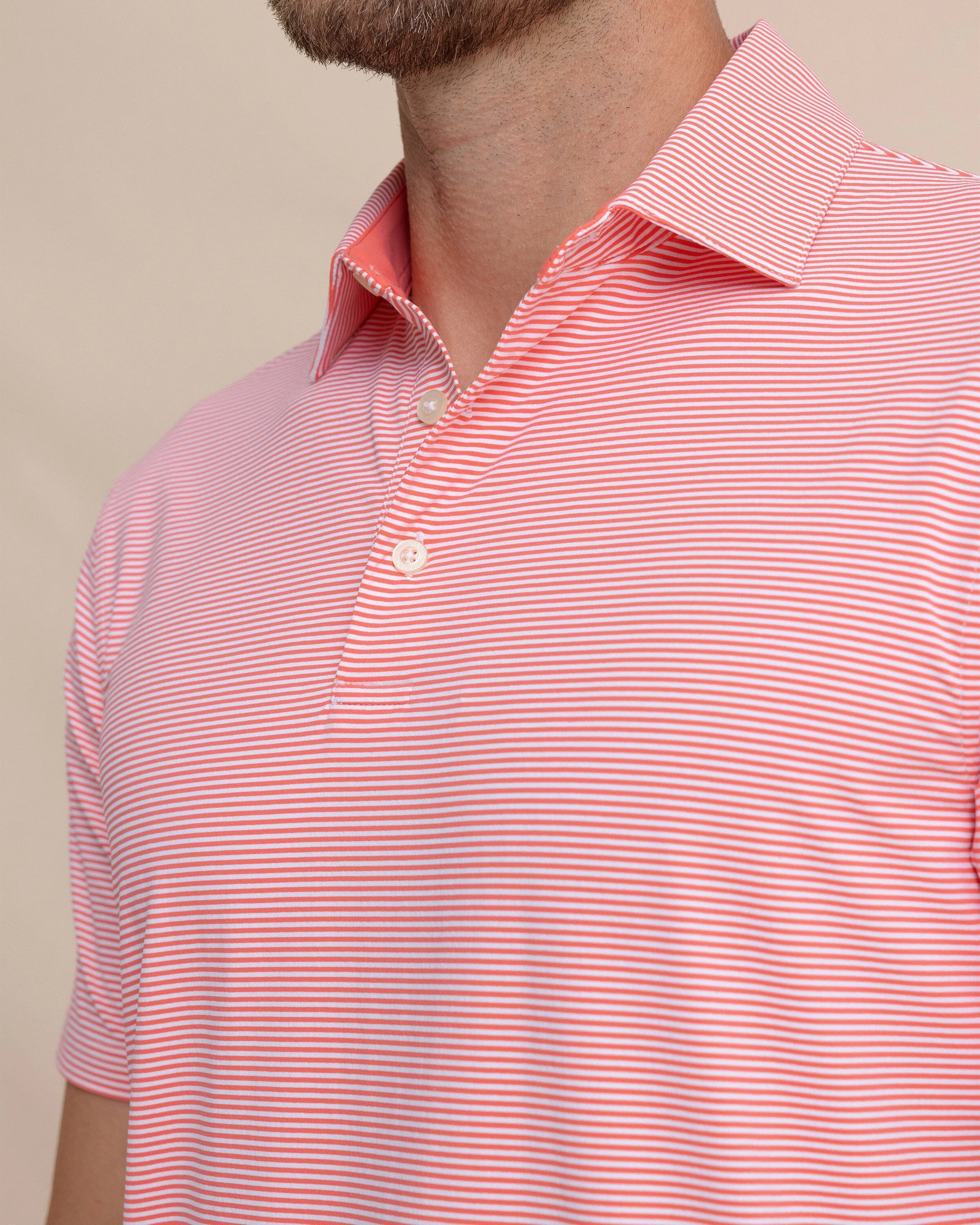 brrr°®-eeze Meadowbrook Stripe Polo - Sunkist Coral - Image 2