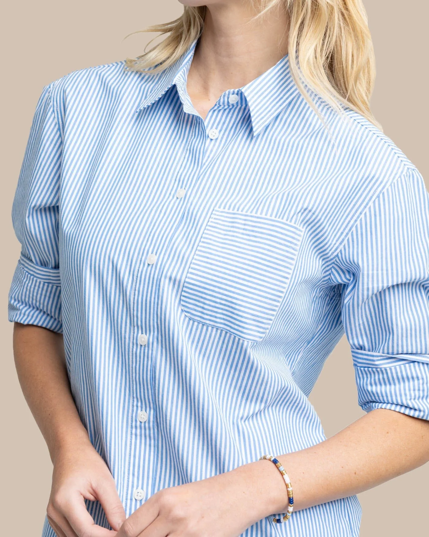 Cam Stripe Poplin Dress - Blue Fin - Image 3