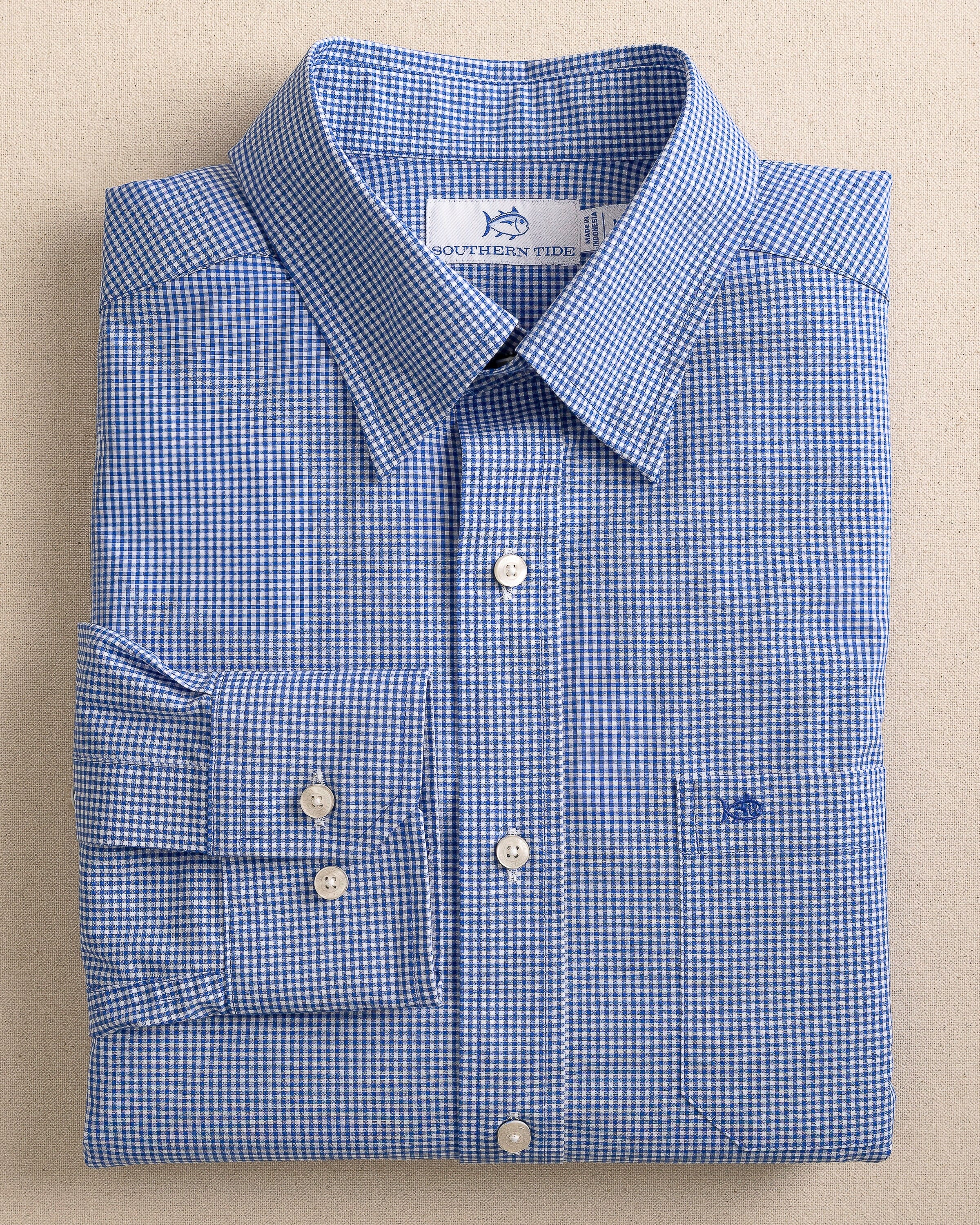 Charleston Parkwood Micro-Gingham Embroidered Sport Shirt