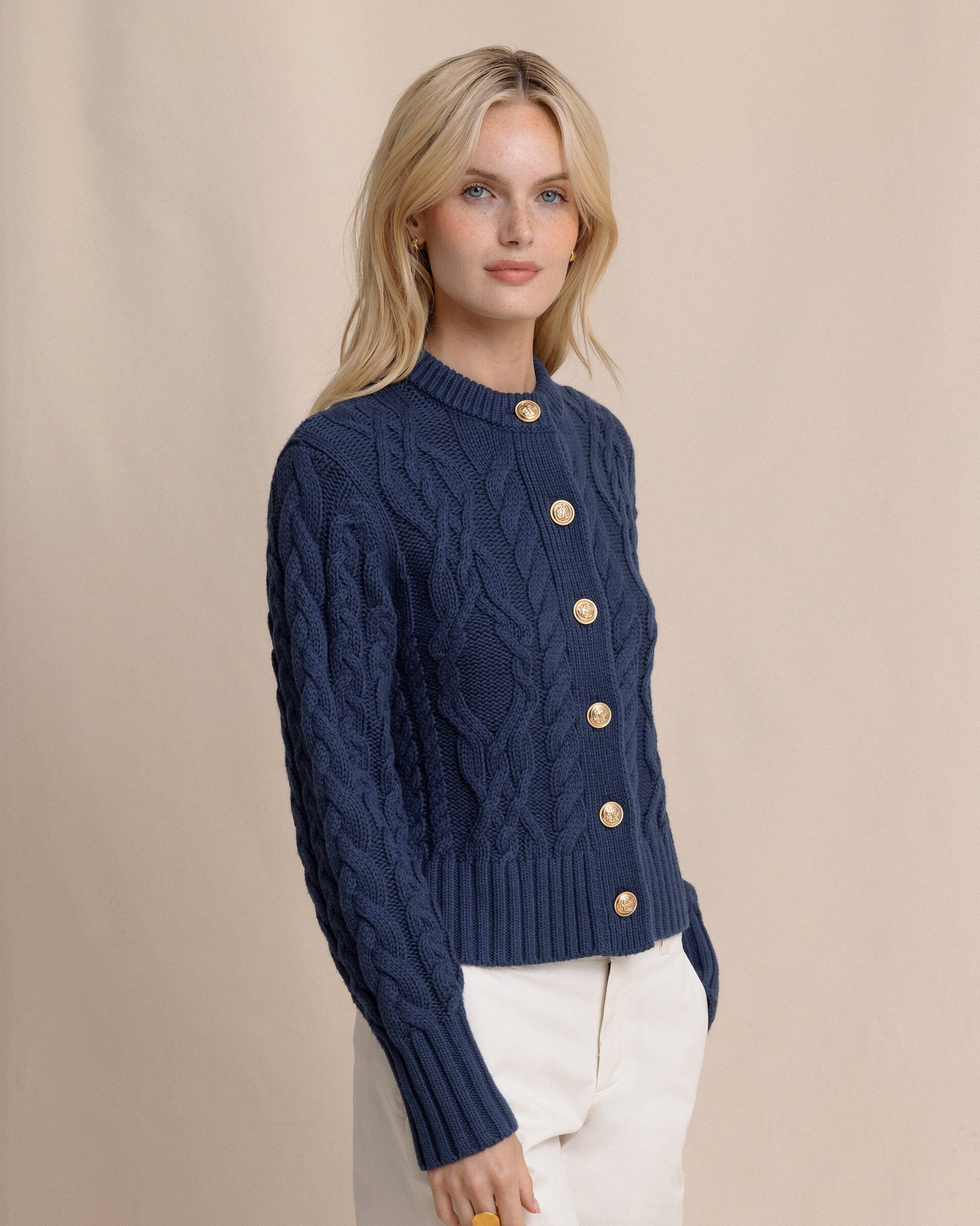Clarke Cable Knit Cardigan - Dress Blue - Image 5