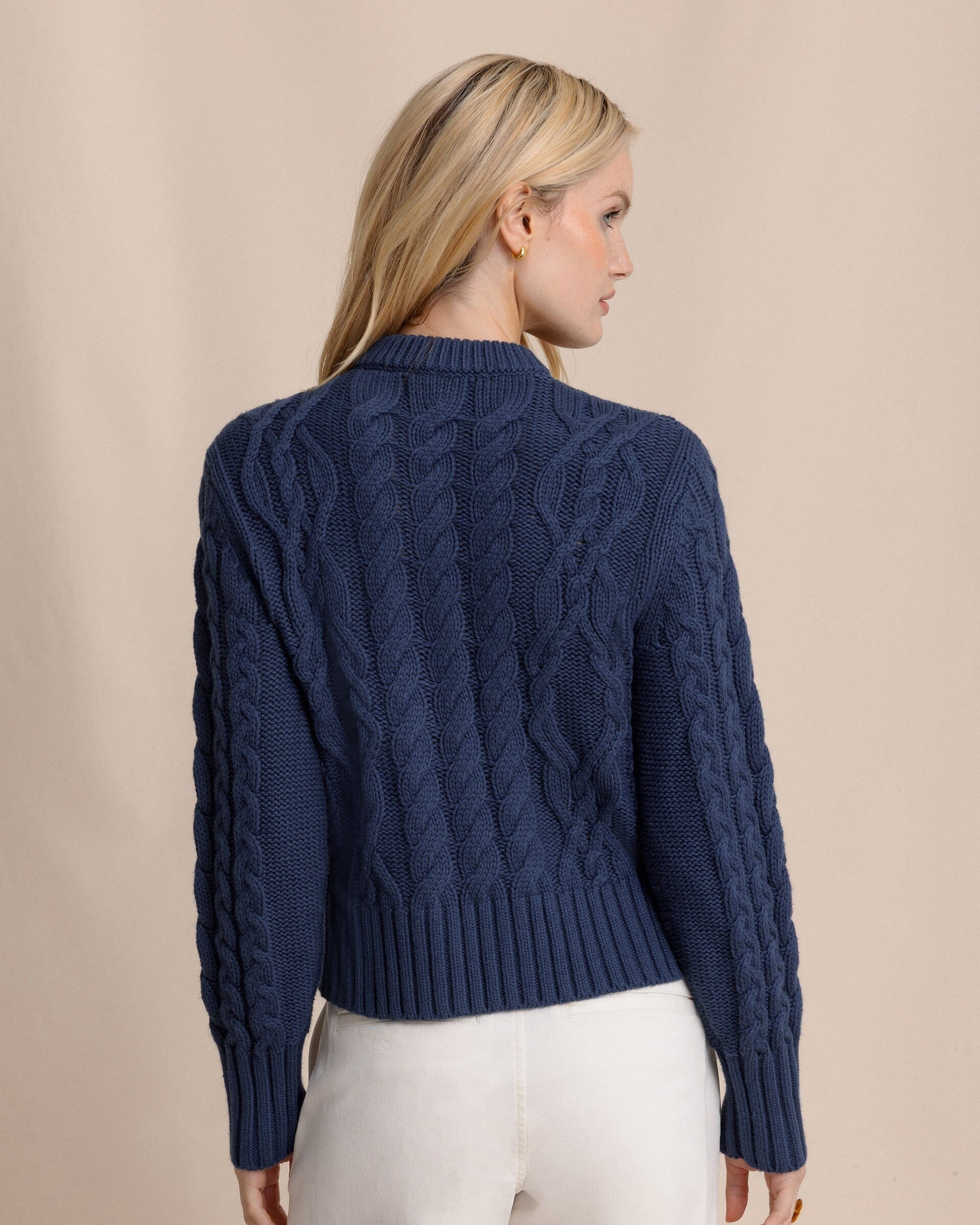 Clarke Cable Knit Cardigan - Dress Blue - Image 6