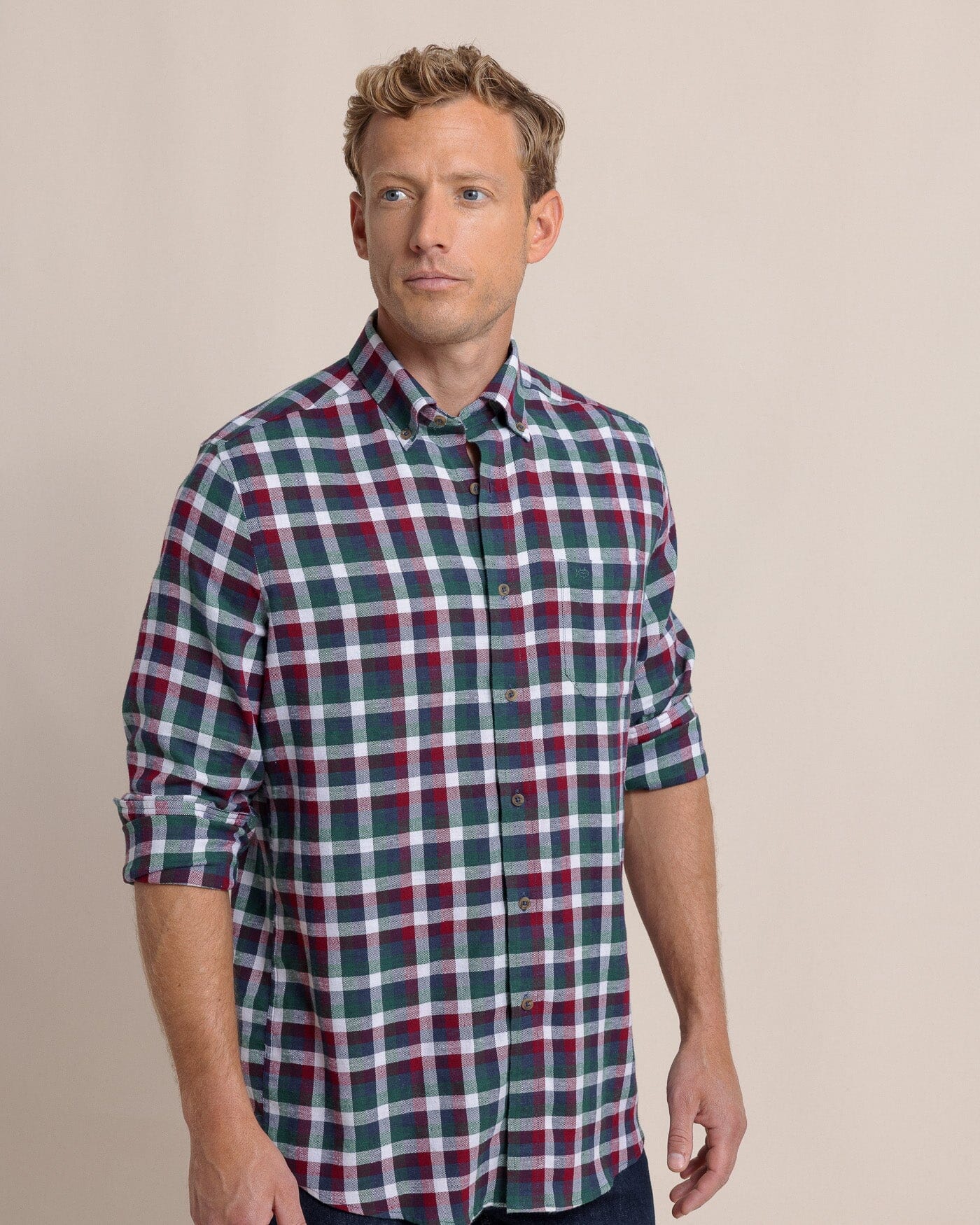 Cobblestone Plaid Beach Flannel Sport Shirt - Image 3