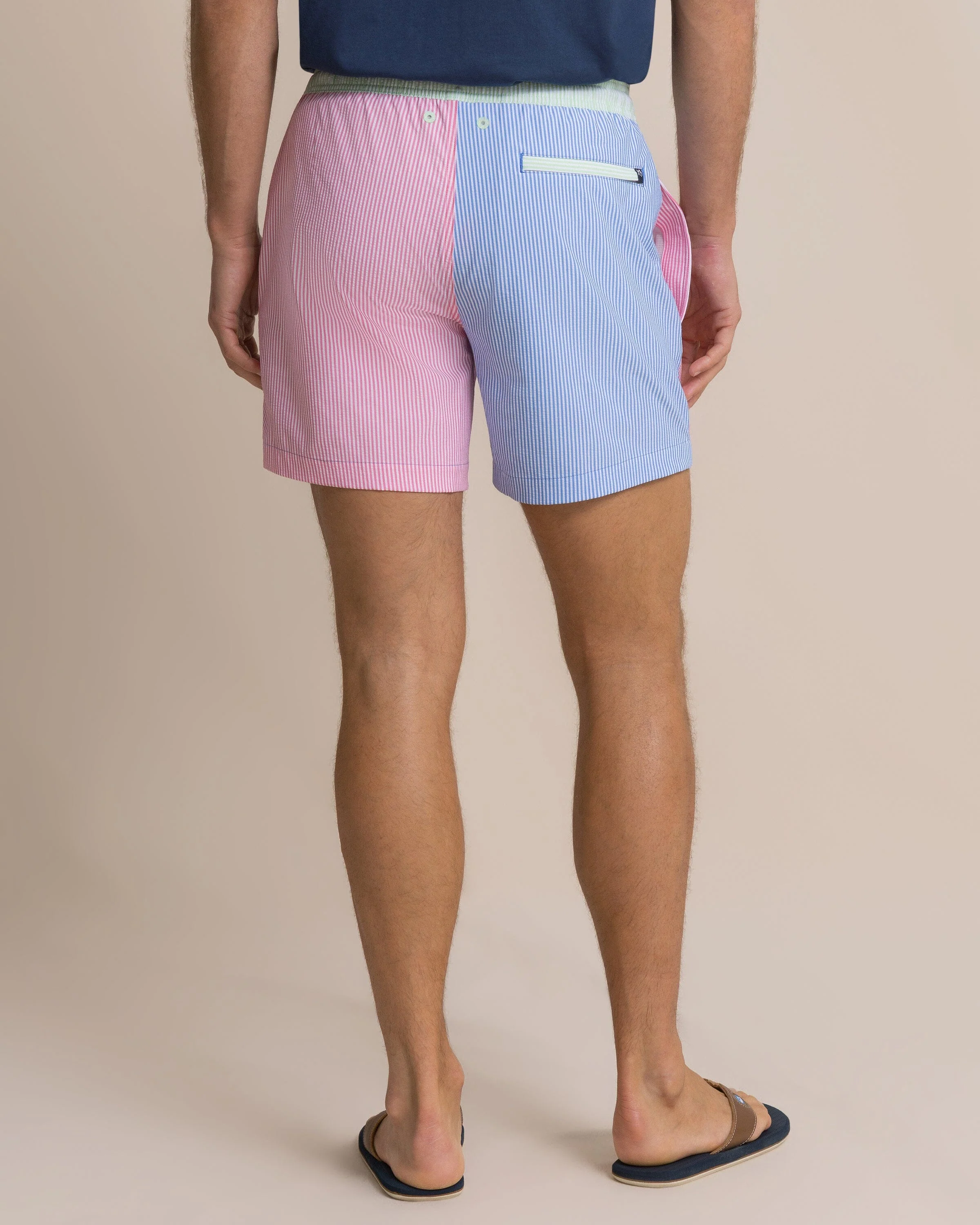 Colorblock Seersucker Stripe Maritime Swim Trunk - Image 7