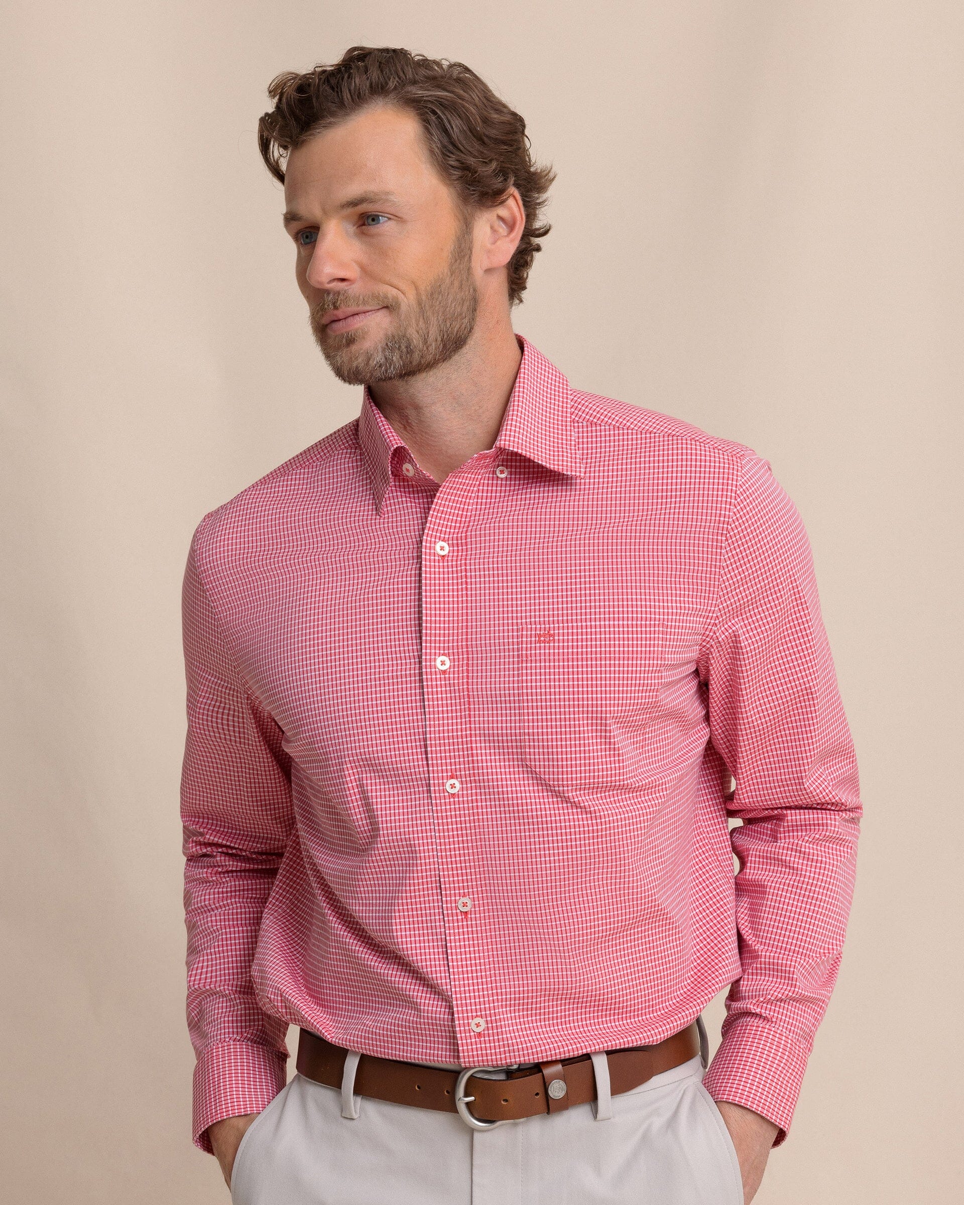 Crofton Plaid Charleston Sport Shirt - Grenadine Red - Image 3