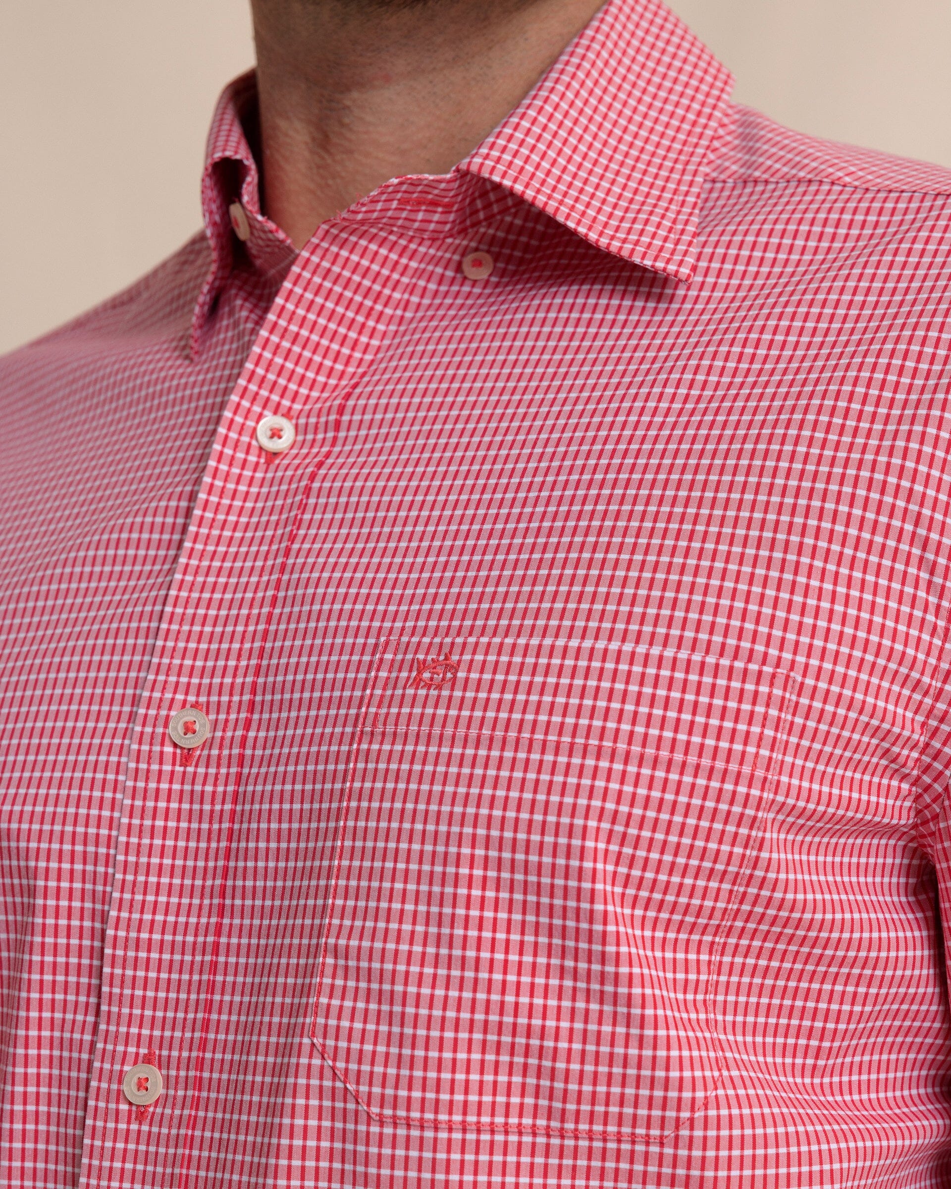Crofton Plaid Charleston Sport Shirt - Grenadine Red - Image 5