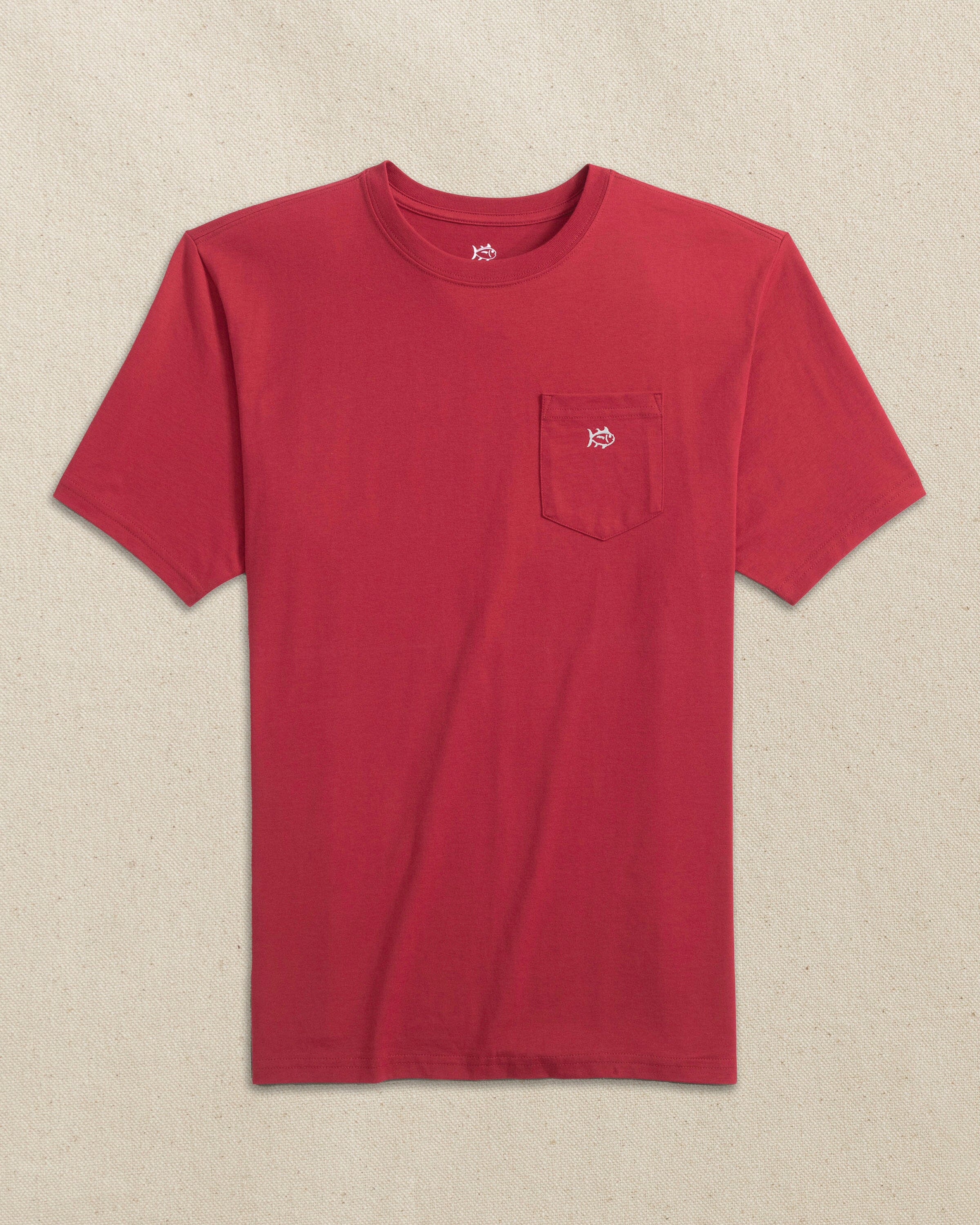 Embroidered Skipjack Short Sleeve T-Shirt - Crimson and White