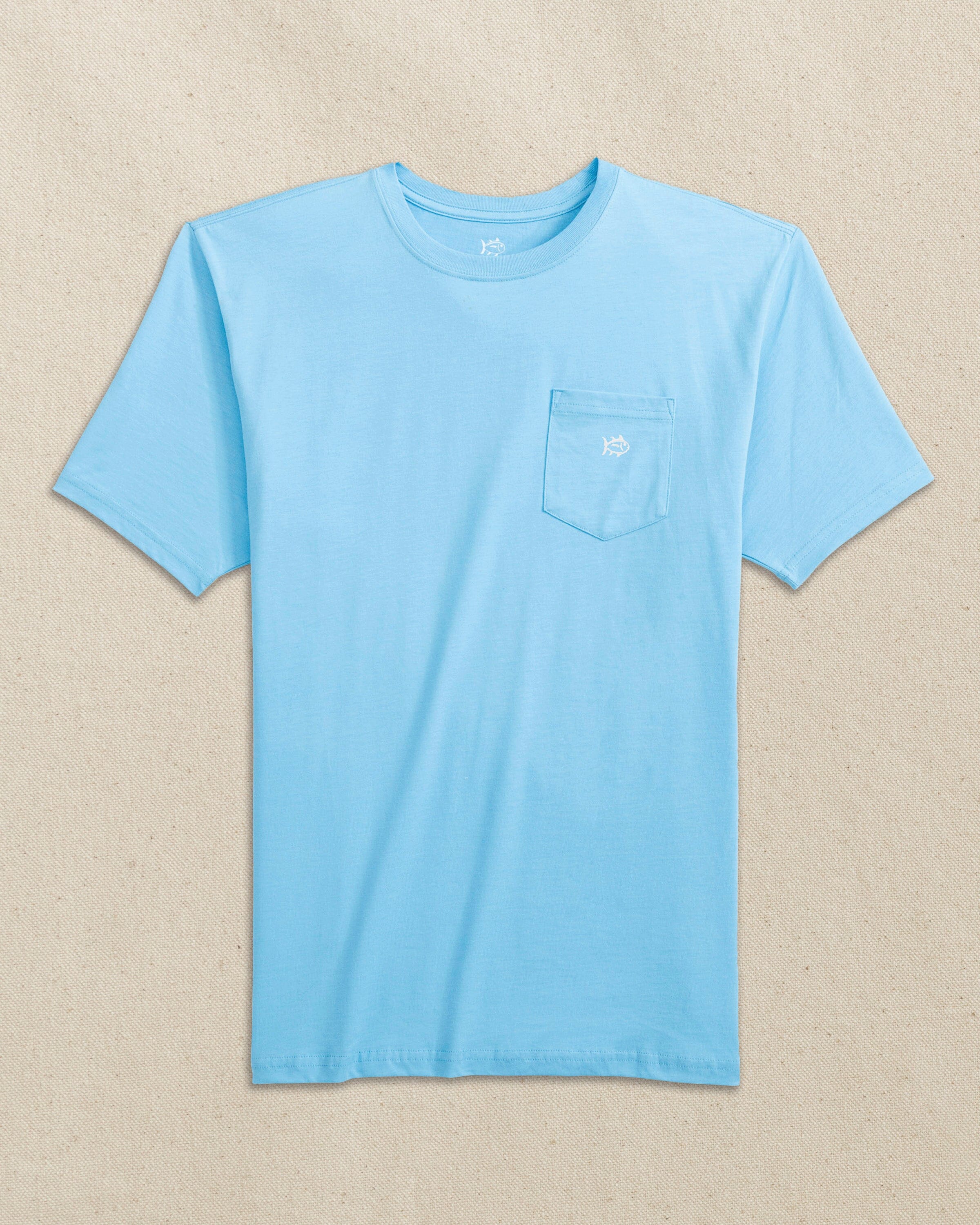 Embroidered Skipjack Short Sleeve T-Shirt - Light Blue and White