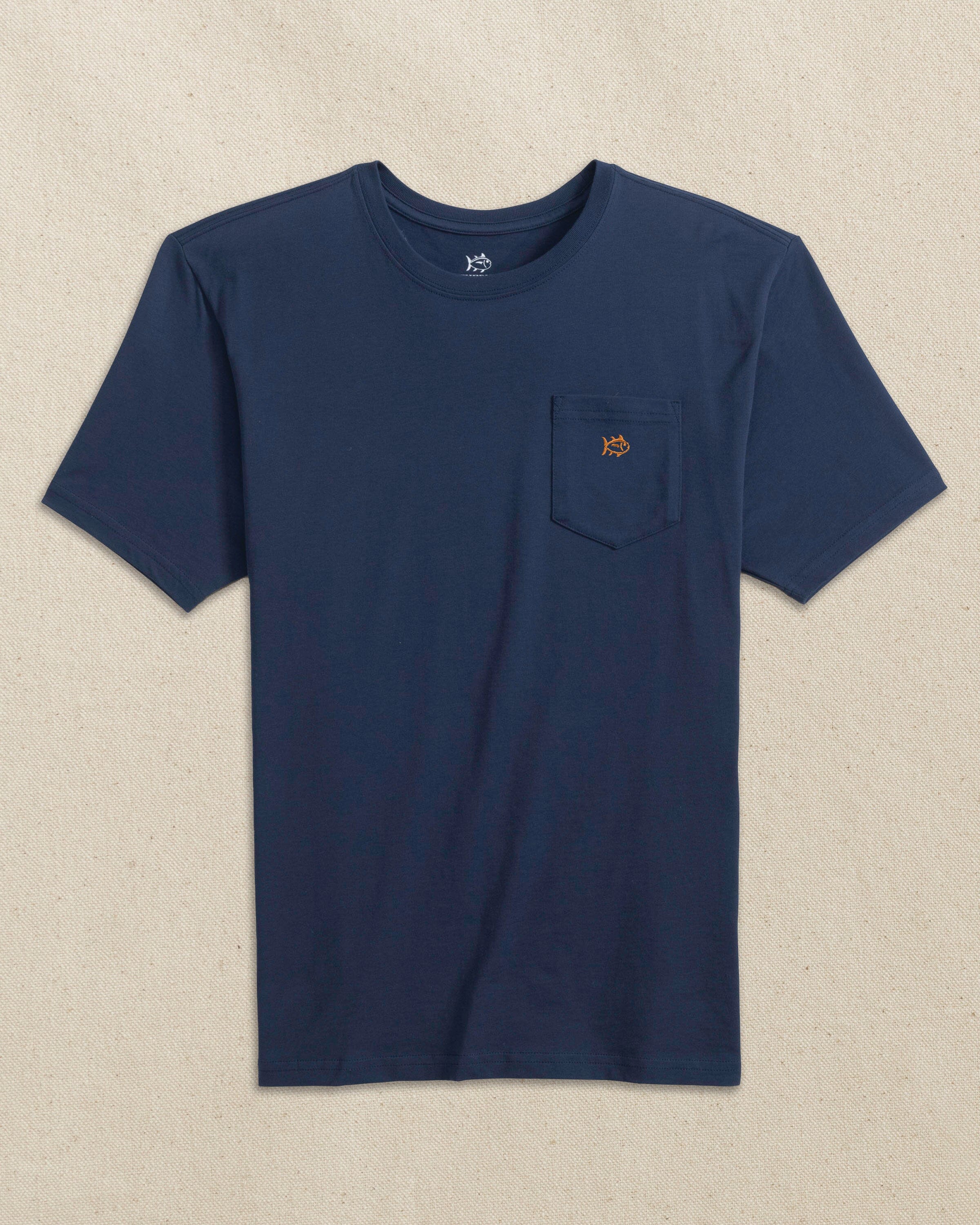 Embroidered Skipjack Short Sleeve T-Shirt - Navy and Orange