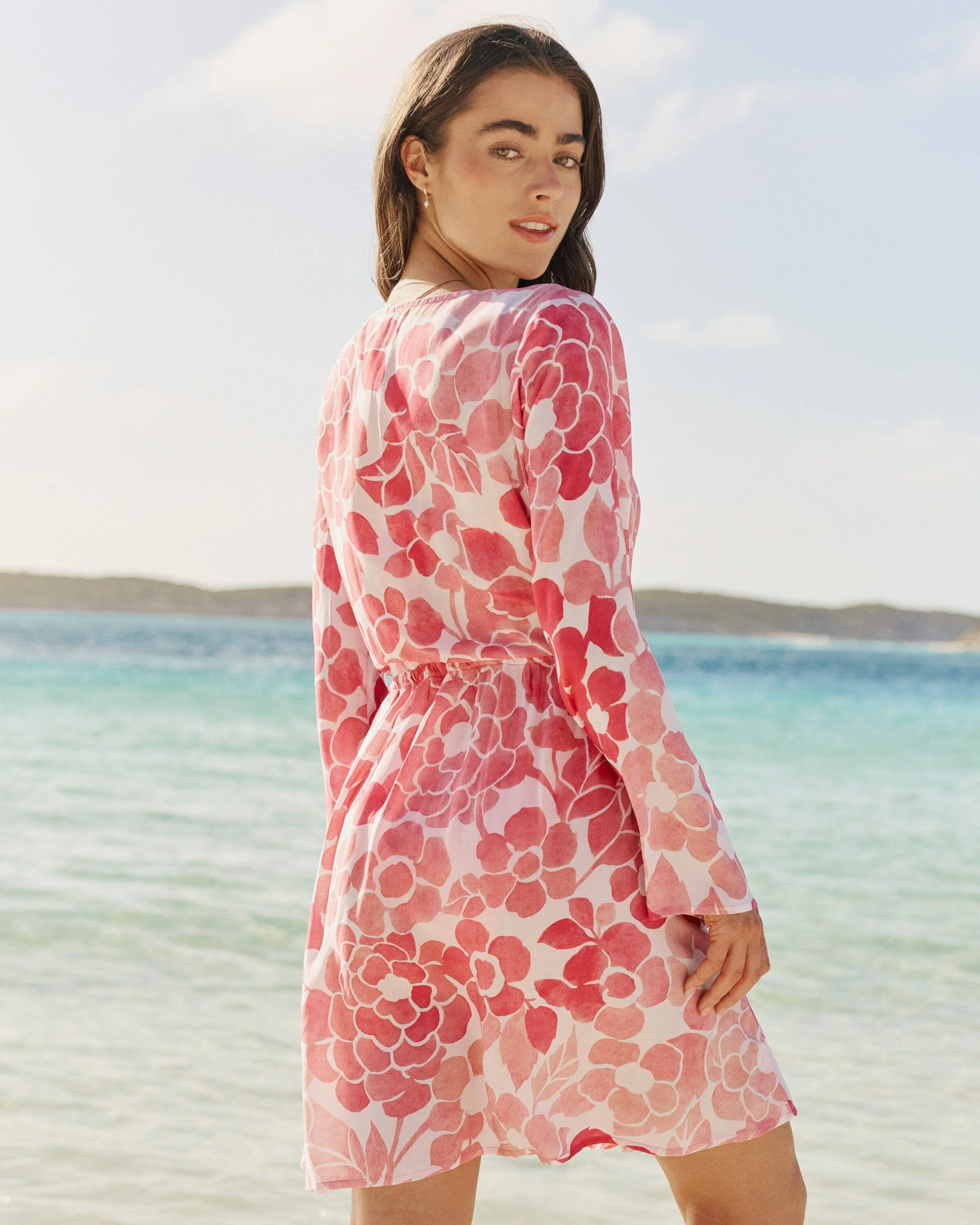 Floral Bell Sleeve Short Tunic Cover-Up - Image 5