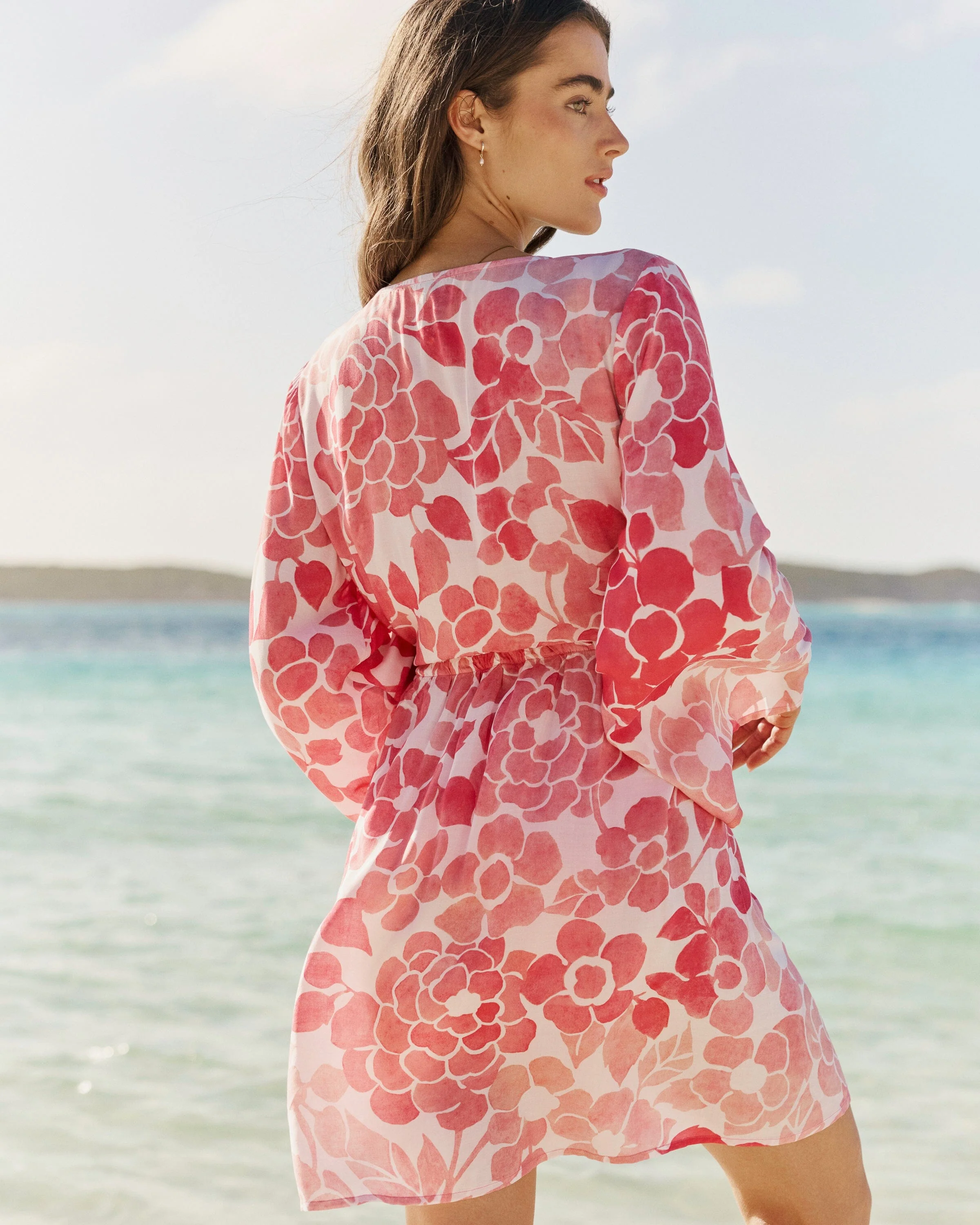 Floral Bell Sleeve Short Tunic Cover-Up - Image 6