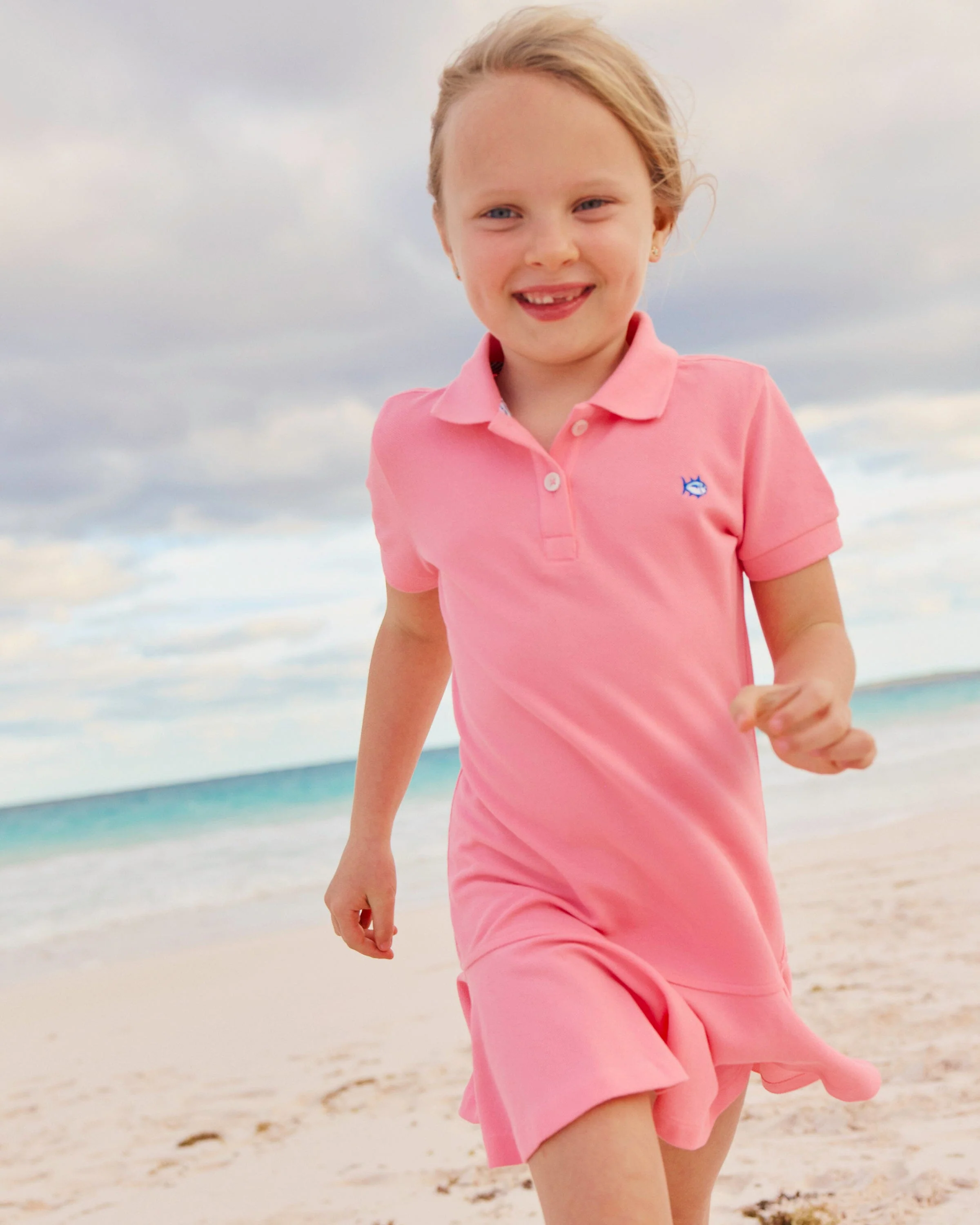 Girls Skipjack Dropwaist Polo Dress - Sea Pink