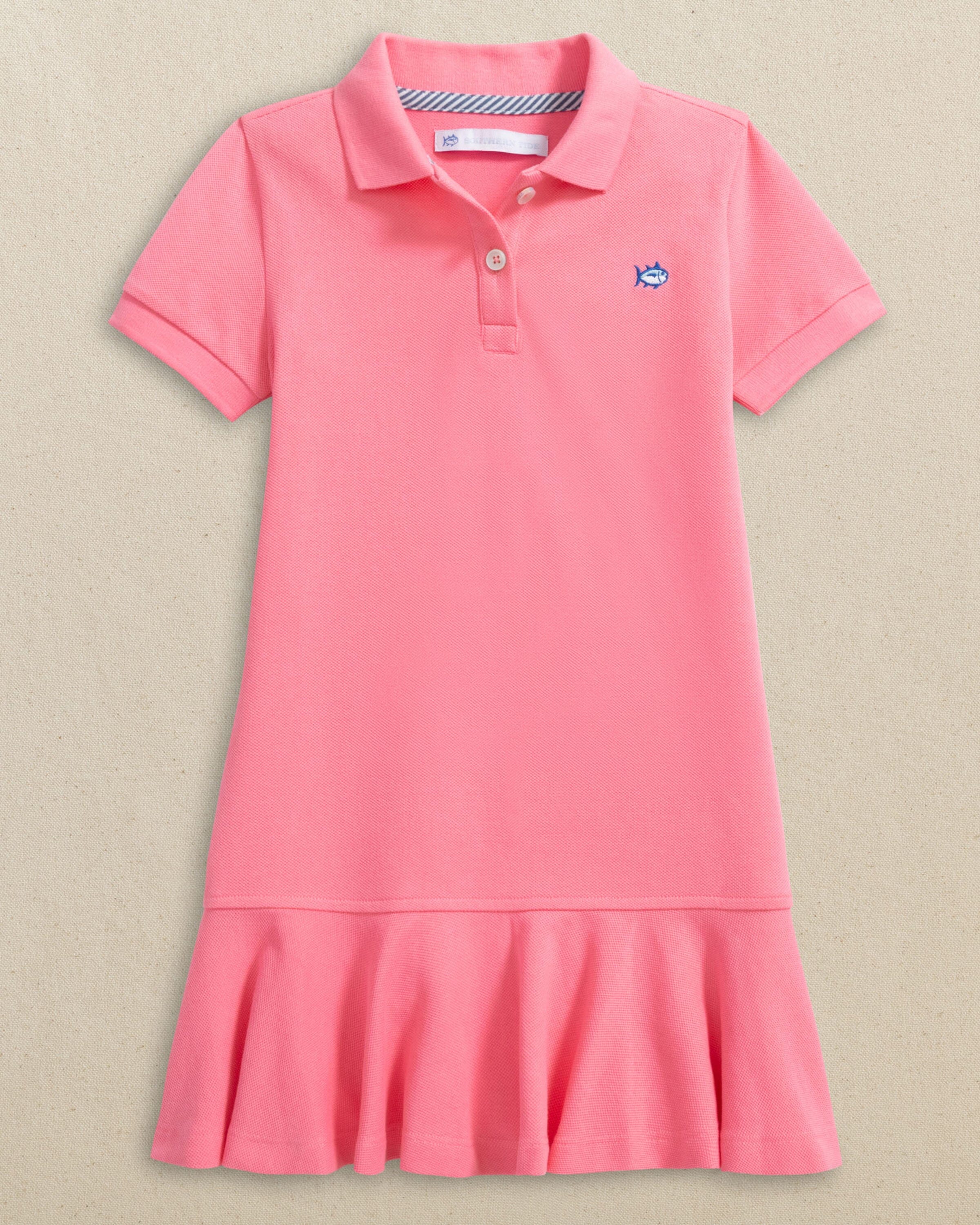 Girls Skipjack Dropwaist Polo Dress - Sea Pink - Image 3