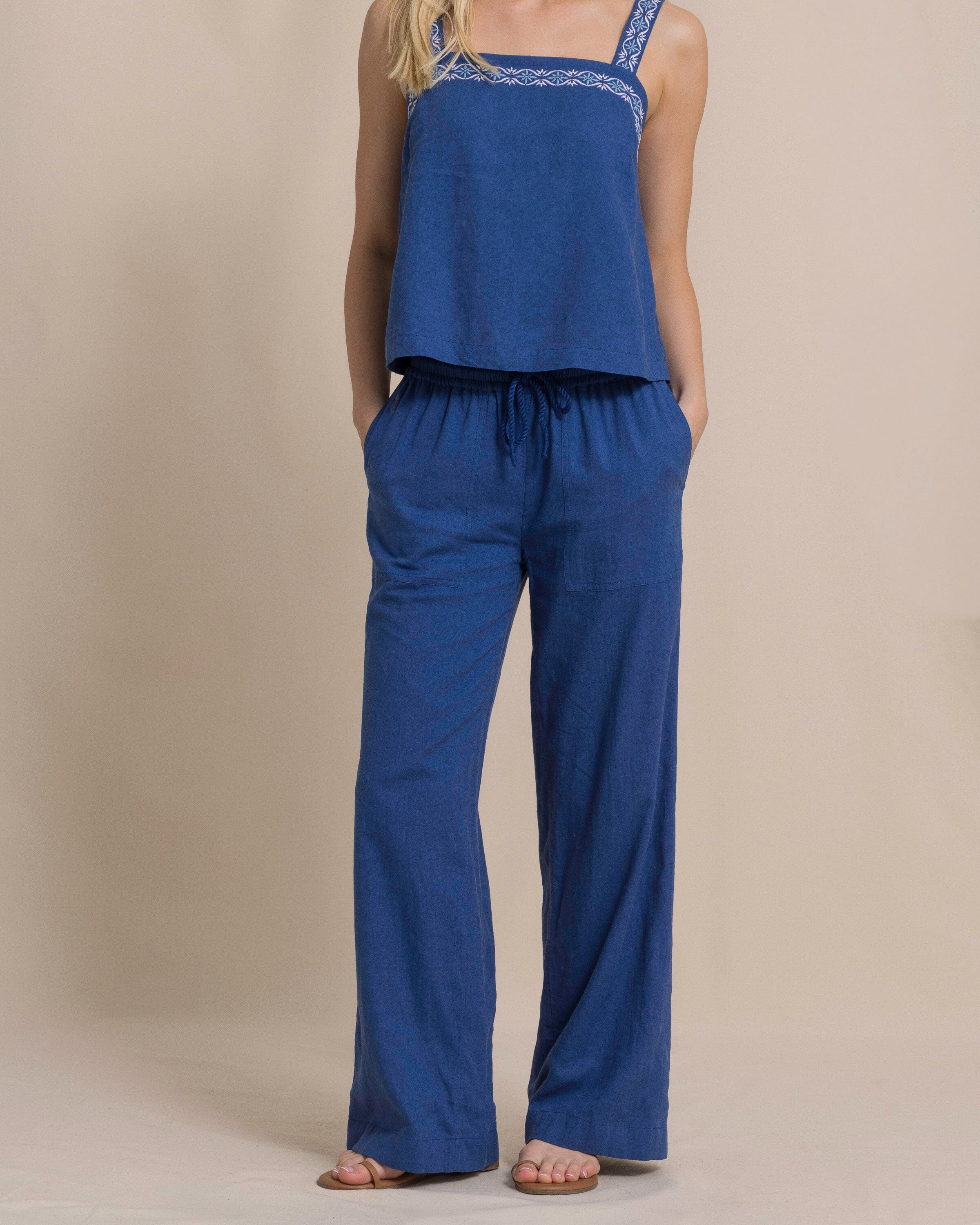 Laken Linen Wide Leg Pant - Nautical Blue