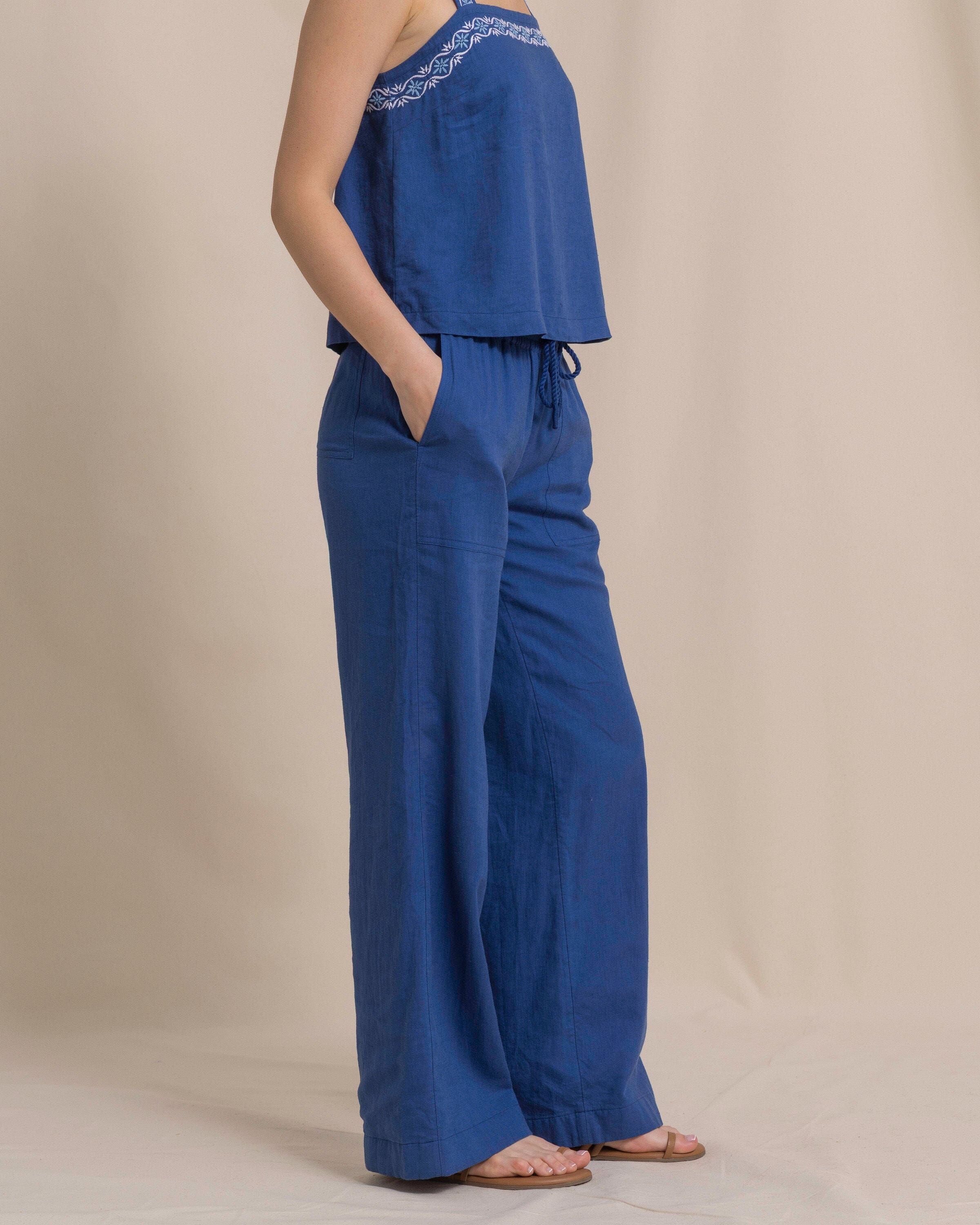 Laken Linen Wide Leg Pant - Nautical Blue - Image 4