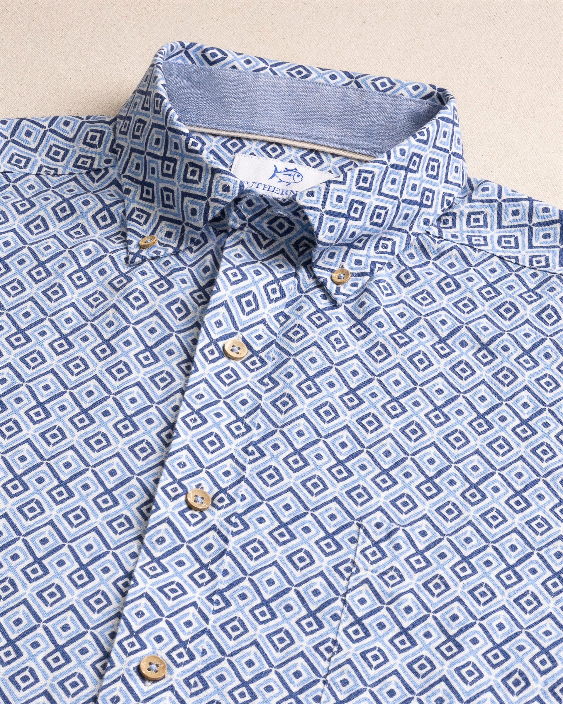 Marine Mirage Linen Rayon Short Sleeve Sport Shirt - Image 3