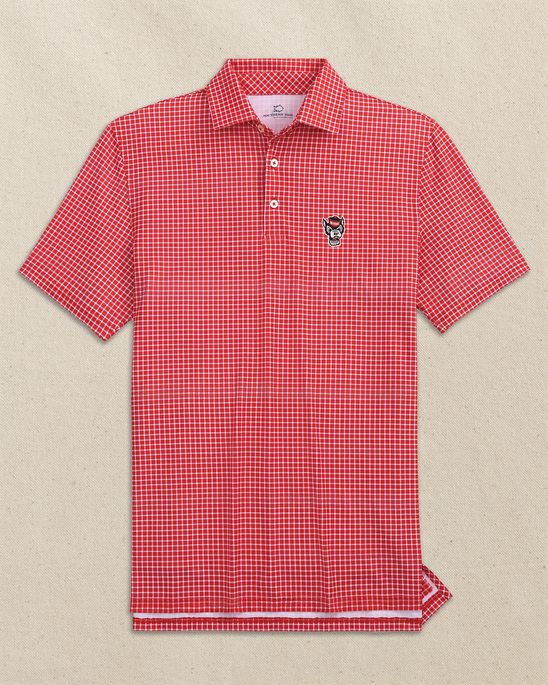 NC State Wolf Head Driver Dunes Edge Plaid Polo