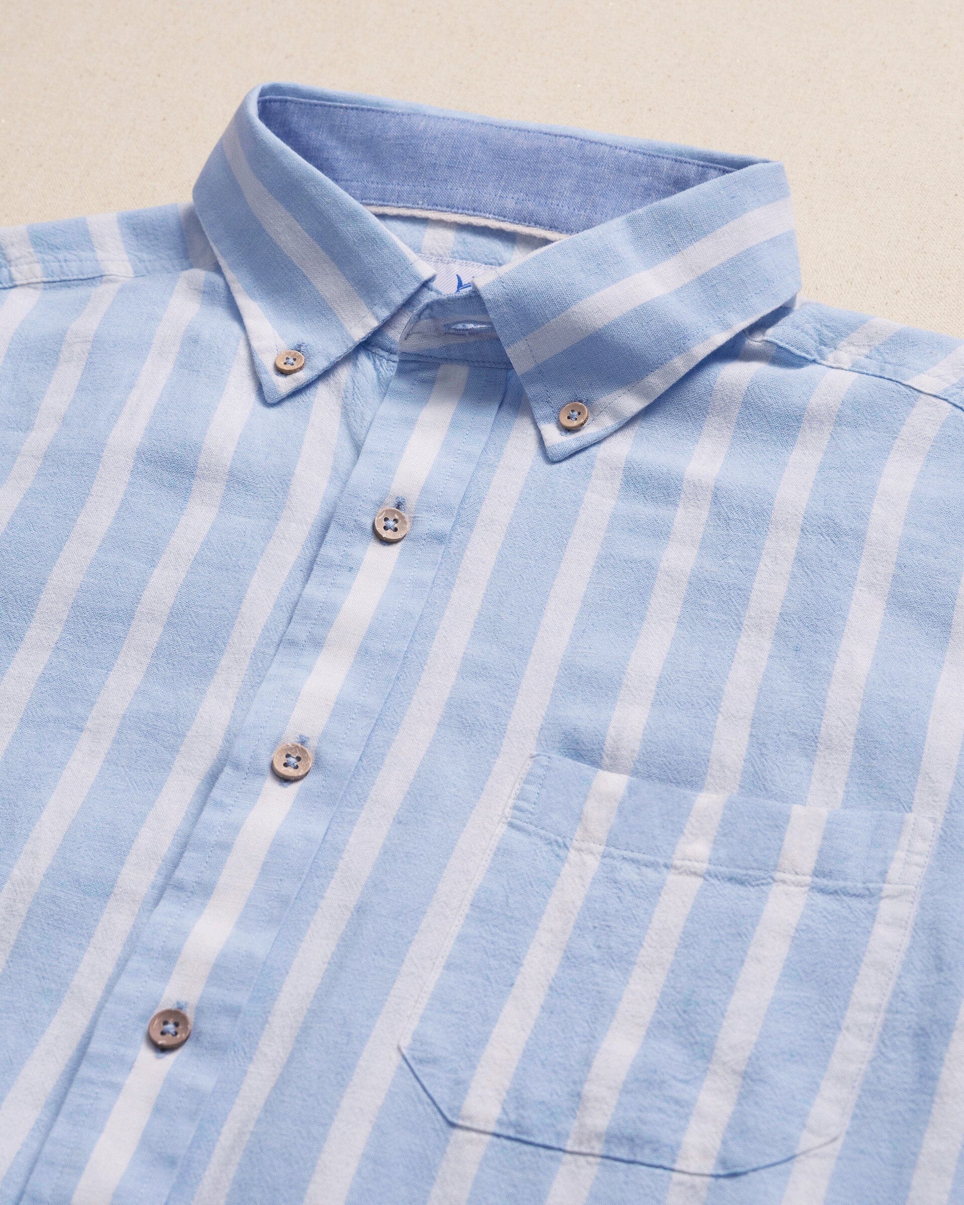 Seamark Stripe Linen Rayon Short Sleeve Sport Shirt - Image 10