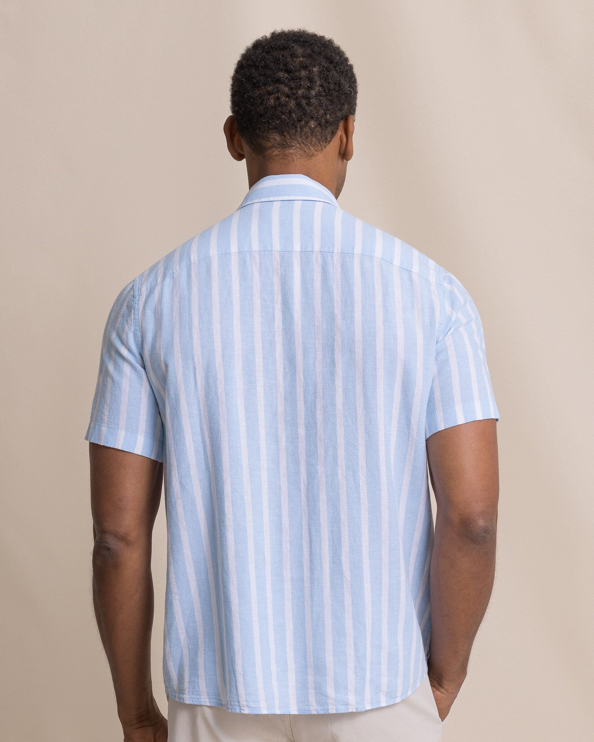 Seamark Stripe Linen Rayon Short Sleeve Sport Shirt - Image 16