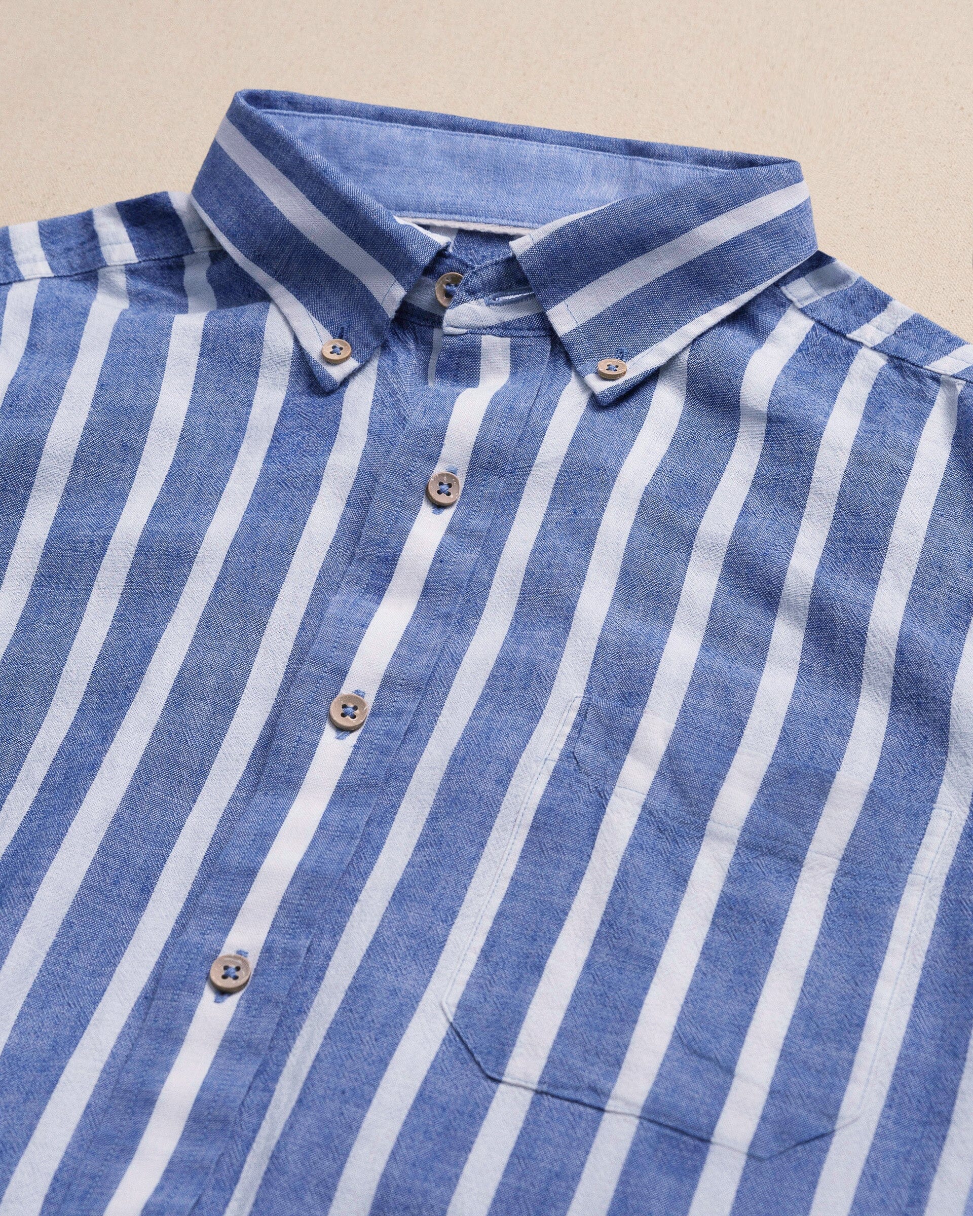Seamark Stripe Linen Rayon Short Sleeve Sport Shirt - Image 2
