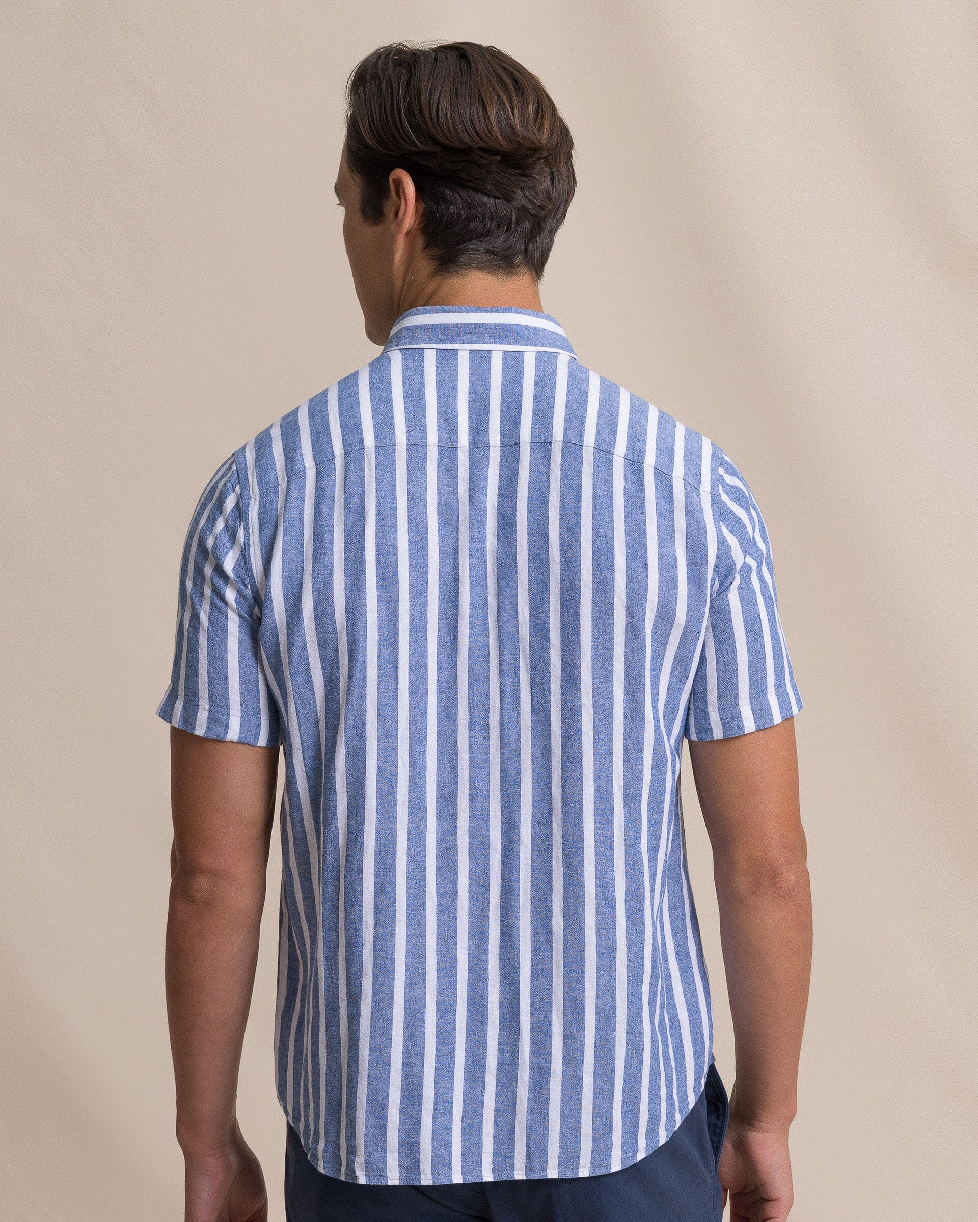 Seamark Stripe Linen Rayon Short Sleeve Sport Shirt - Image 8