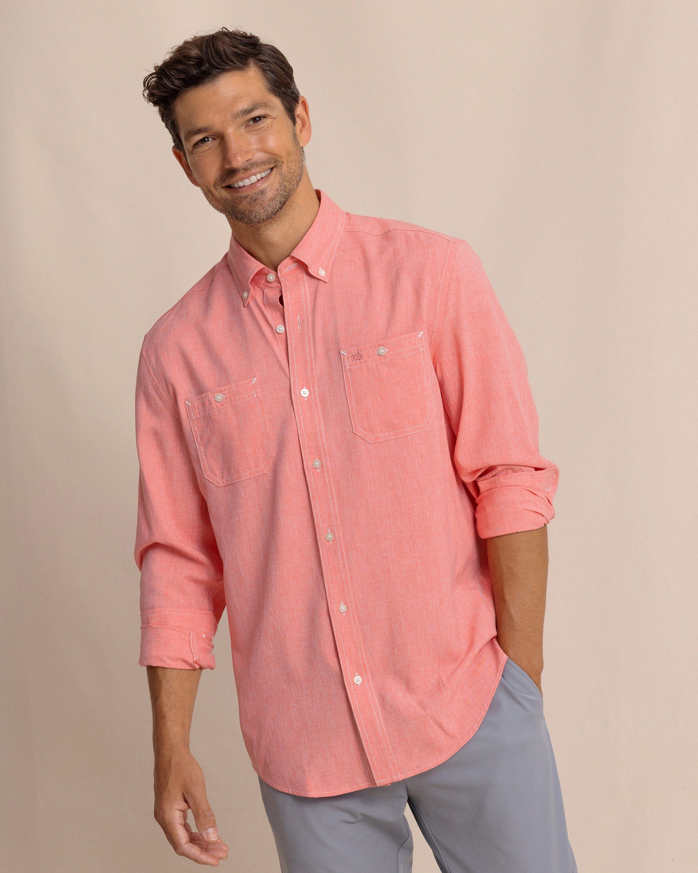 Southern Tide Dock Shirt - Sunkist Coral - Image 14