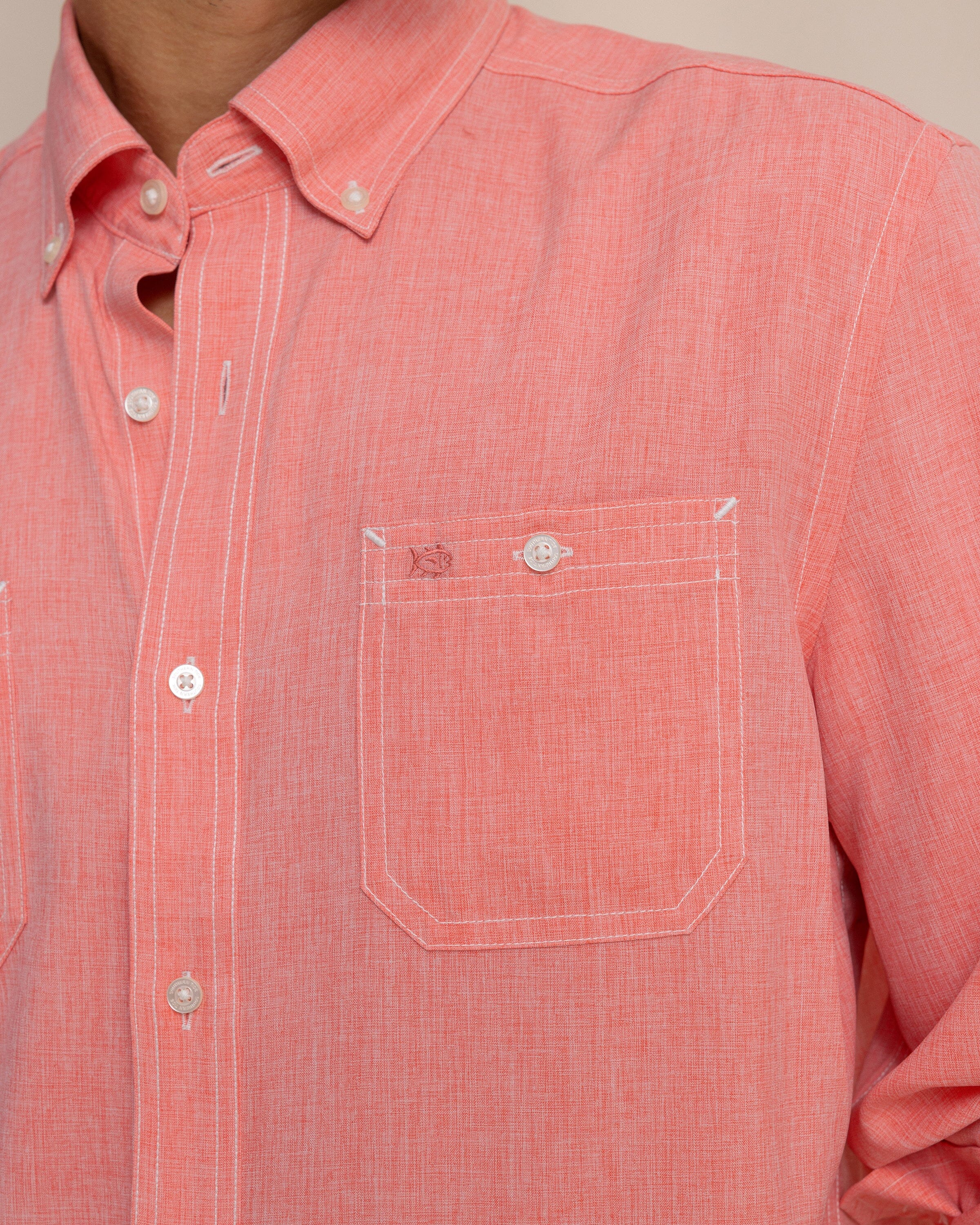 Southern Tide Dock Shirt - Sunkist Coral - Image 15