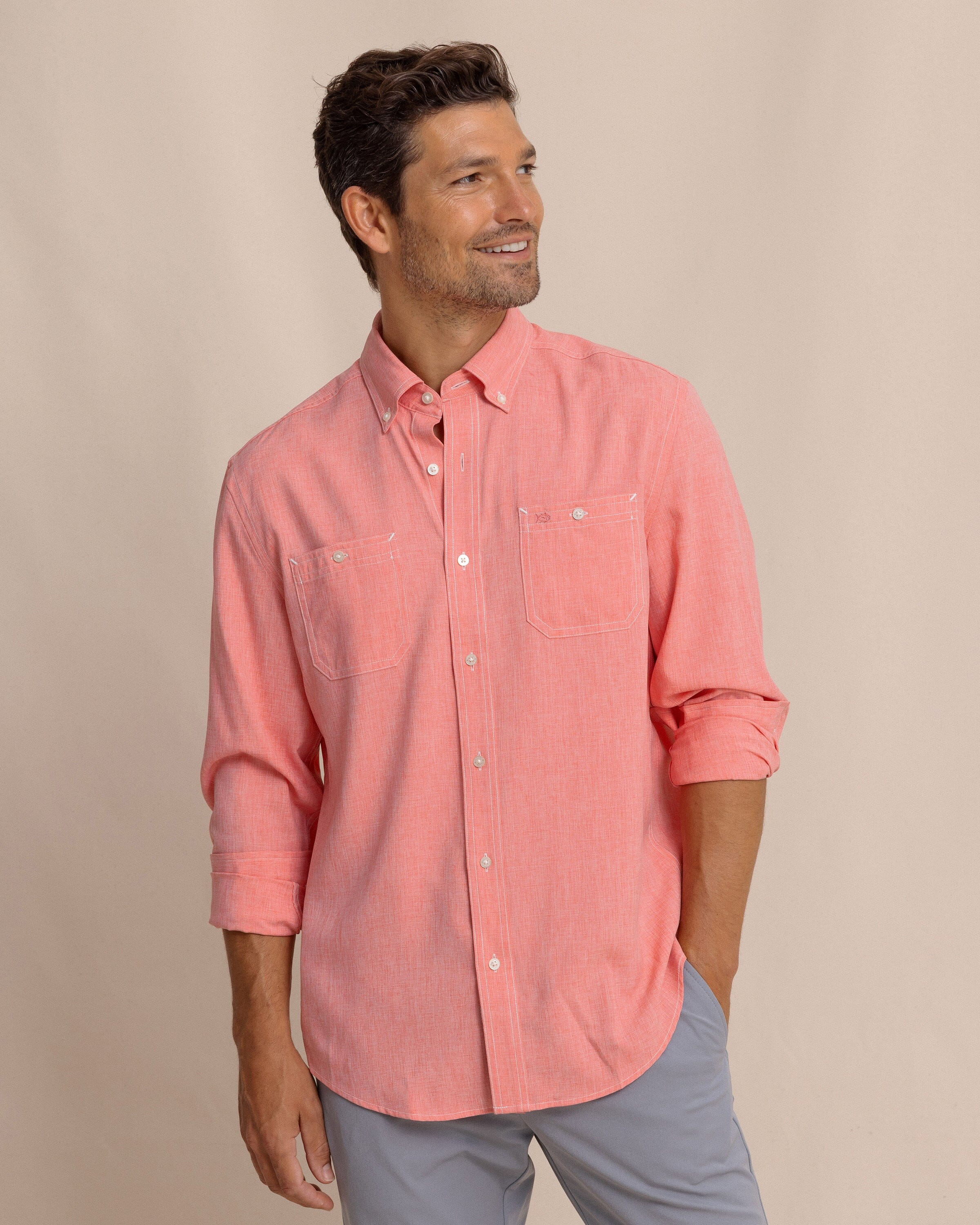 Southern Tide Dock Shirt - Sunkist Coral - Image 4