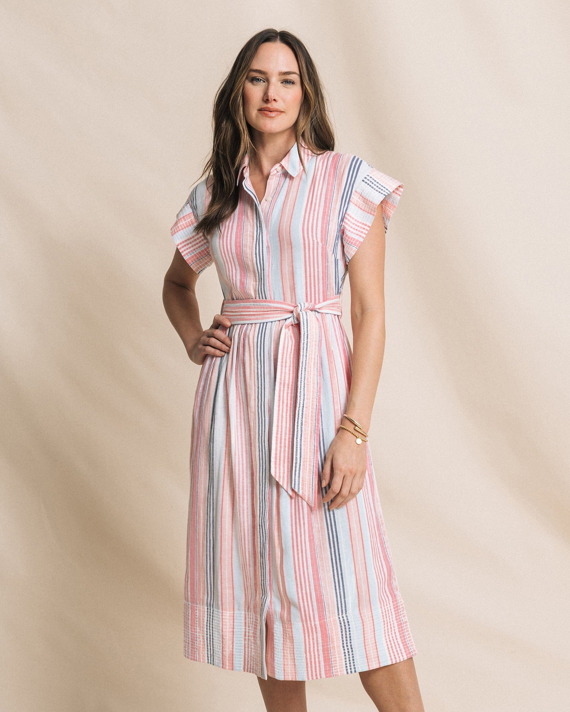 Tinley Striped Belted Midi Shirtdress