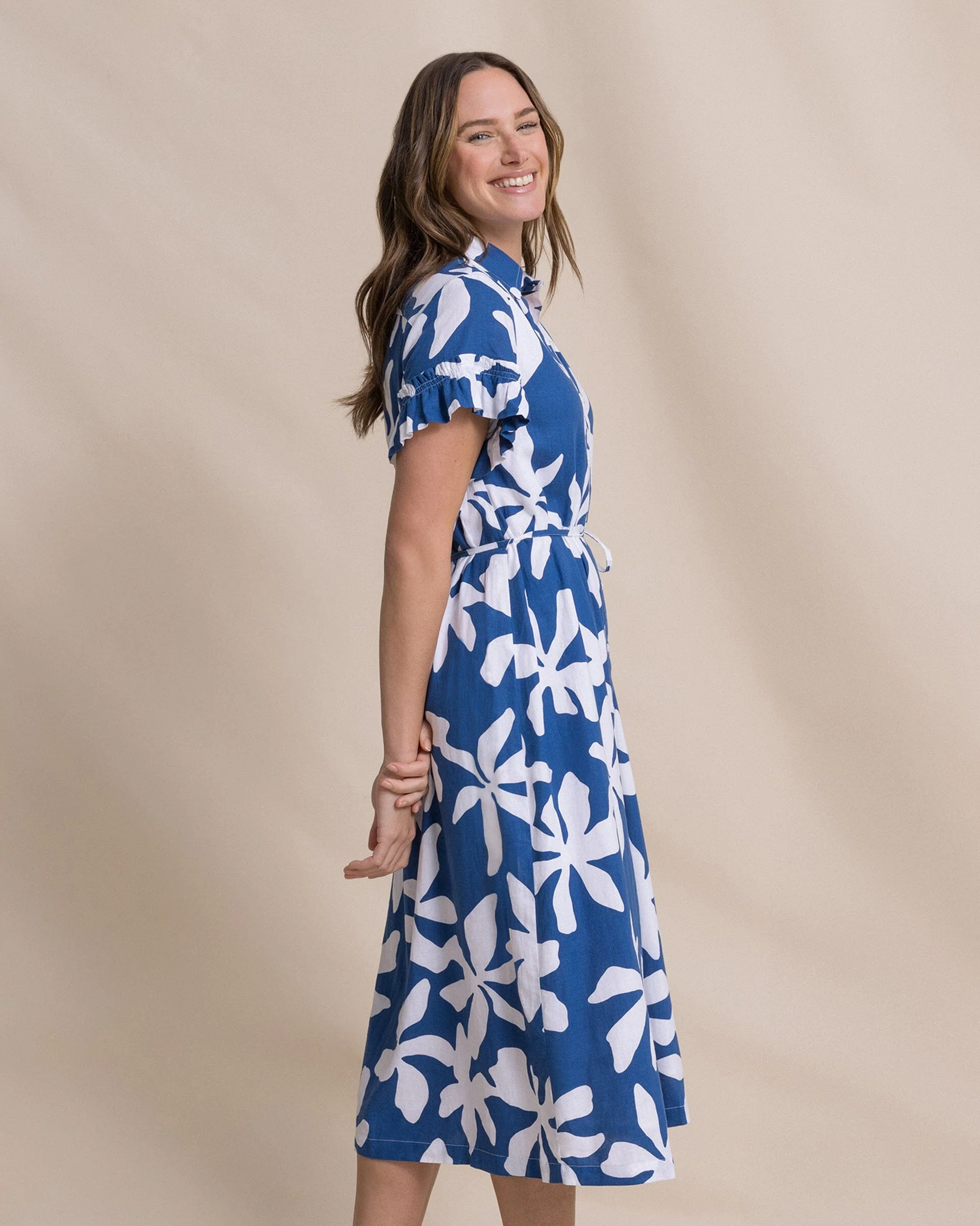 Tyra Printed Ruffle Sleeve Midi Dress - Image 5